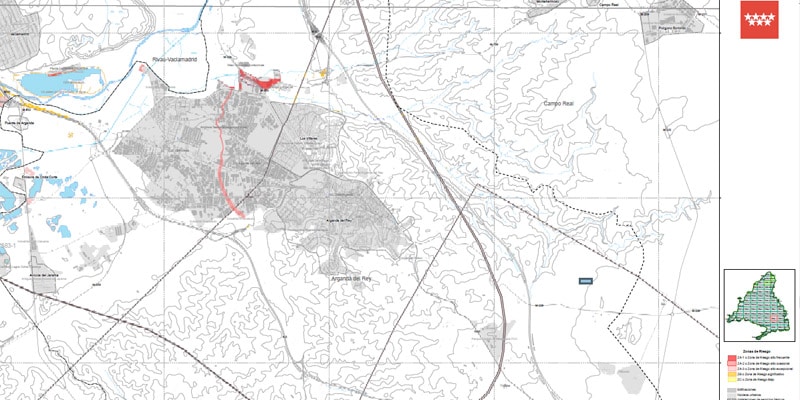 Zonas de riesgo por inundaciones en Arganda (mapa: INUNCAM)